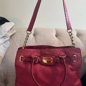 Michael Kors Red Shoulder Bag with Gold Accents